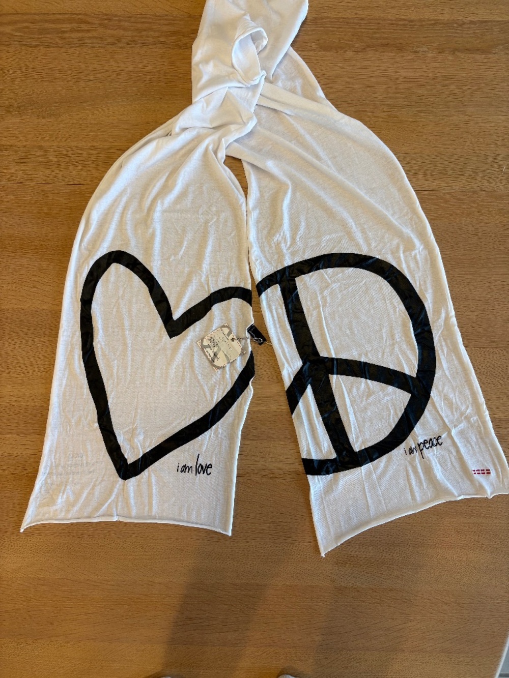 Alina Villasante “I am Peace and Love" White Scarf New w Tags